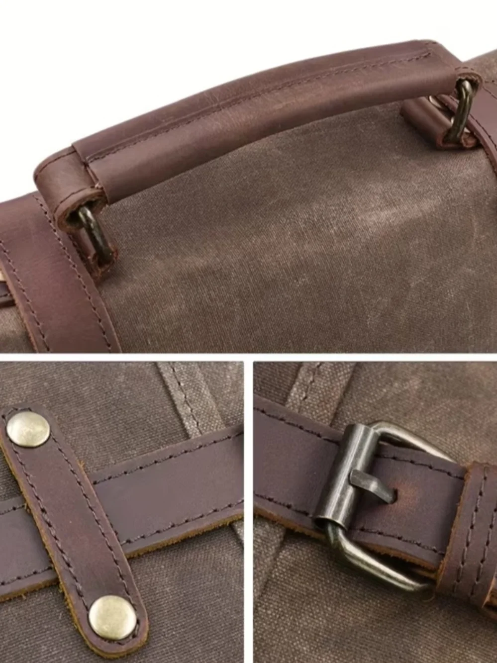 Mens Coffee Brown Vintage Messenger Bag 15.6 Inch Vintage Waxed Canvas Briefcase